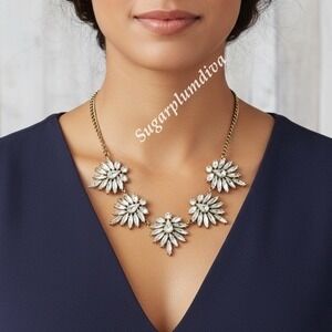 J. Crew Gold Rhinestone‎ Crystal Cluster Statement Padgent Wedding Necklace